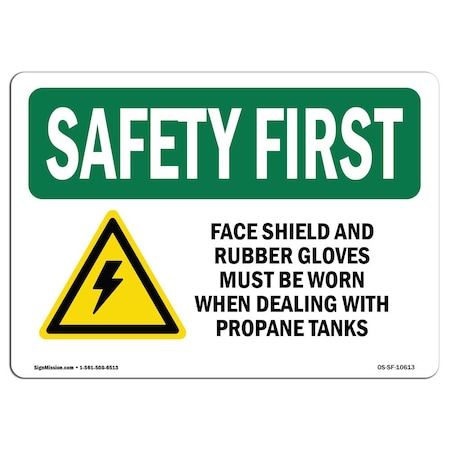Signmission OSHA Sign, Face Shield And Rubber Gloves W/ Symbol, 10in X 7in Aluminum, 10" W, 7" H, Landscape OS-SF-A-710-L-10613